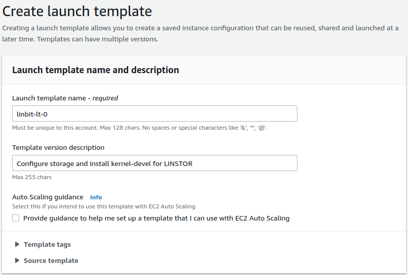 launch template name and description