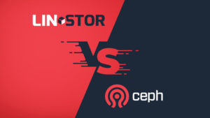 linstor vs ceph logos in black and red background