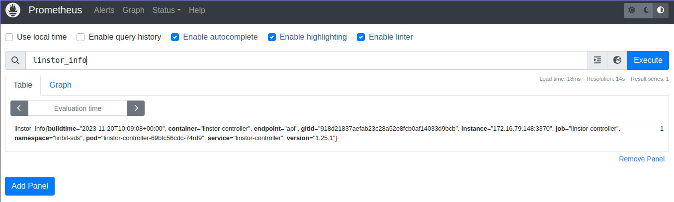 the `linstor_info` Prometheus metric