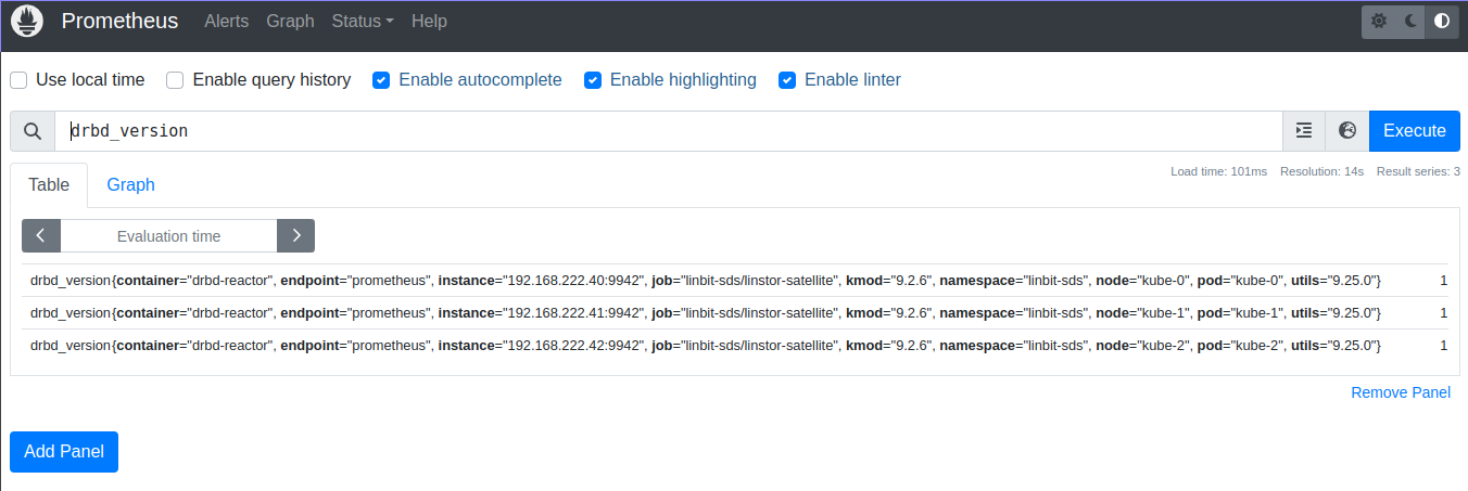 the `drbd_version` Prometheus メトリック